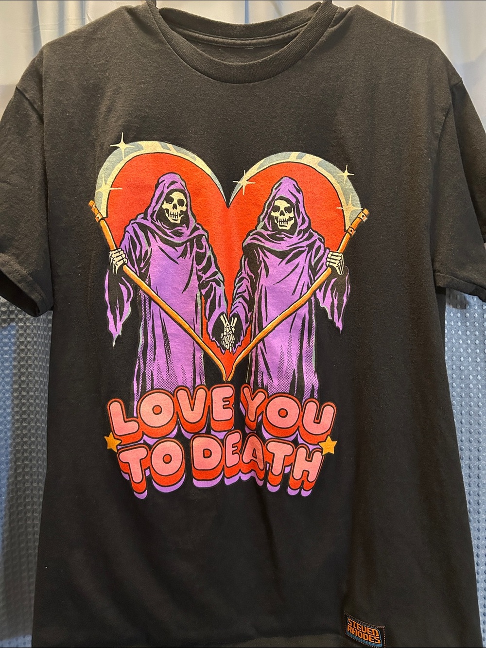 Love You To Death Graphic Tee - Black with Purple & Red Print